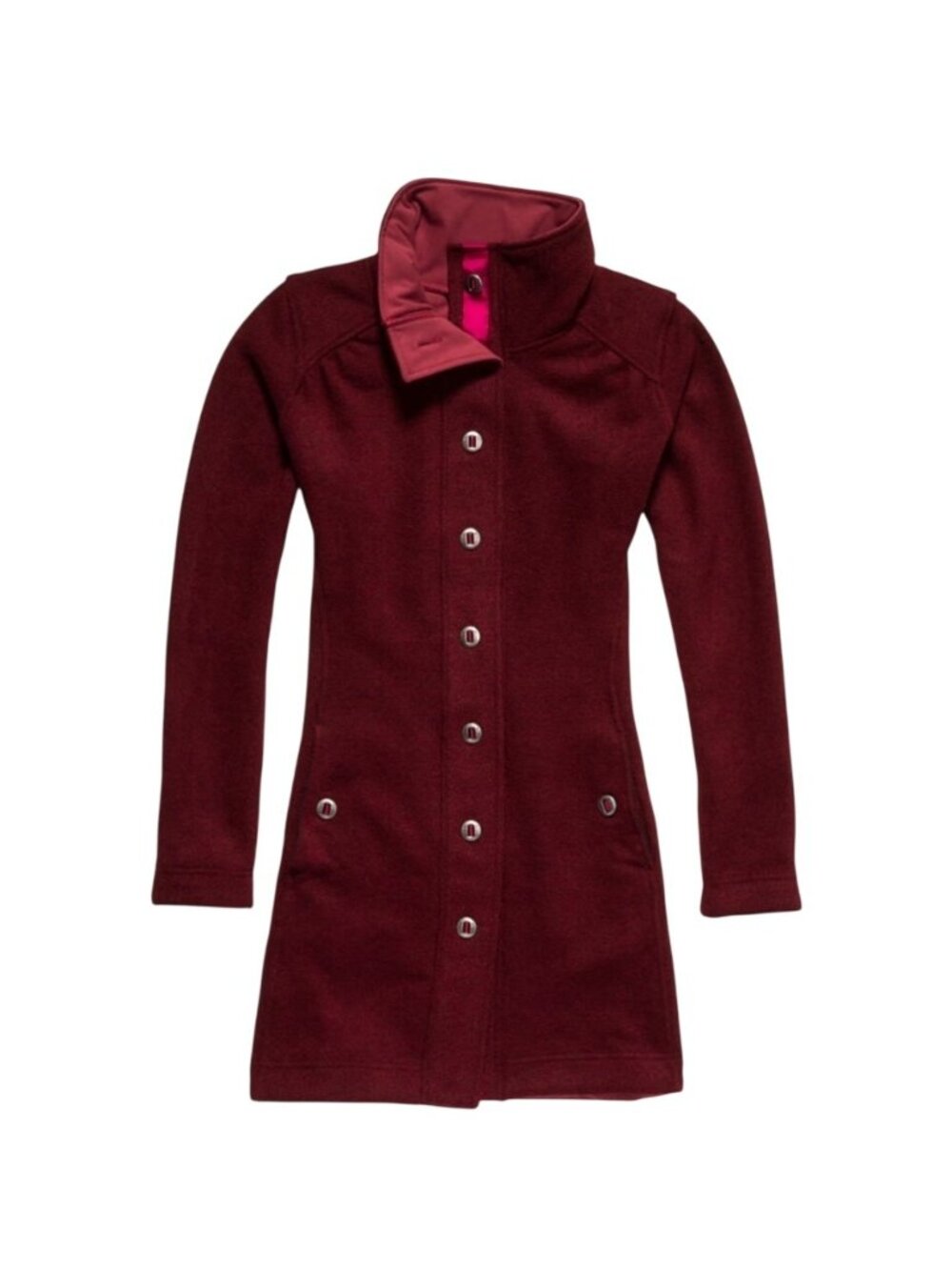 Kuhl Savina Womens Mid-Length Burgundy Wool-Blend Sweater Jacket Coat With Butto
